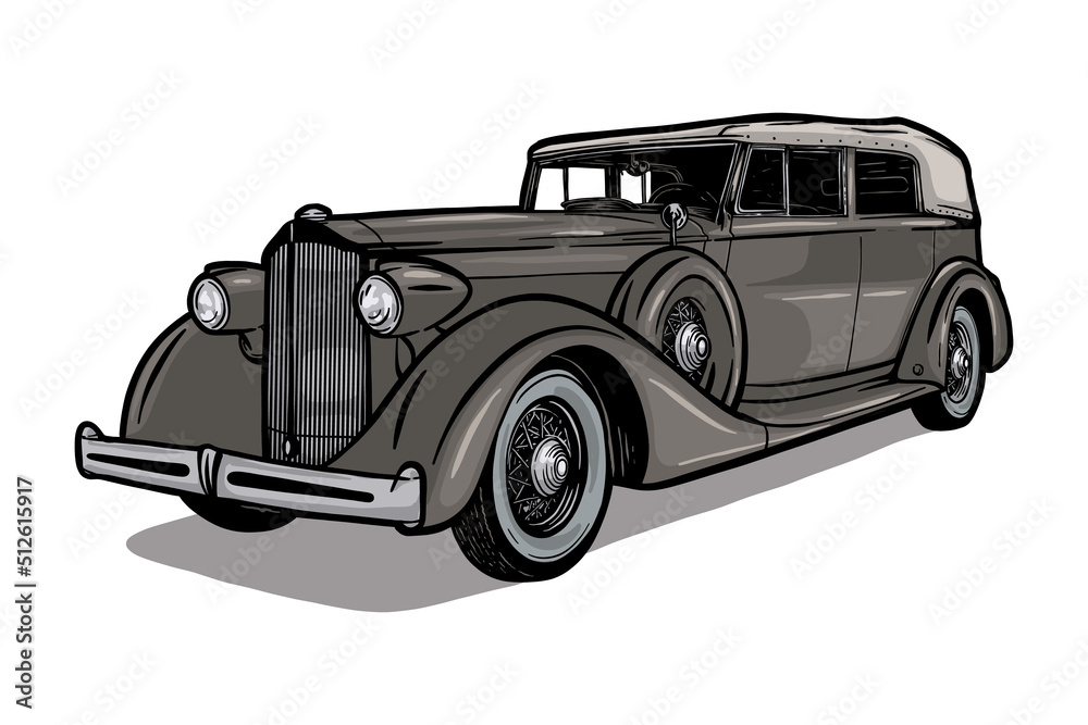 Old american car - vector illustration - hand drawn