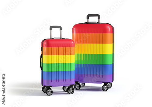 Suitcases with LGBT flag isolated from the background