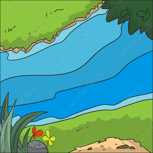 Vector illustration. colored background. river in summer