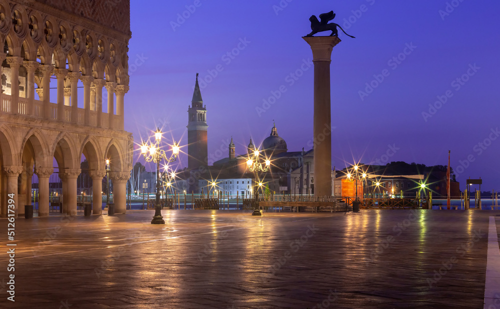 Venice. View of St. Mark's Square and the Sphinx Column at dawn.