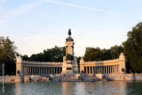 Alfonso XII monument in El Retiro park in Madrid, Spain. Front view.