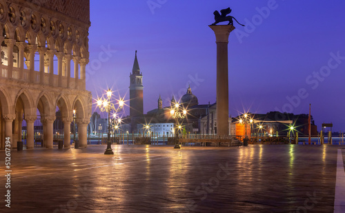Venice. View of St. Mark's Square and the Sphinx Column at dawn. © pillerss
