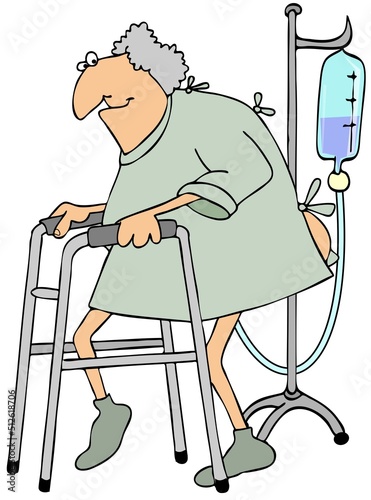 Happy old woman using a walker
