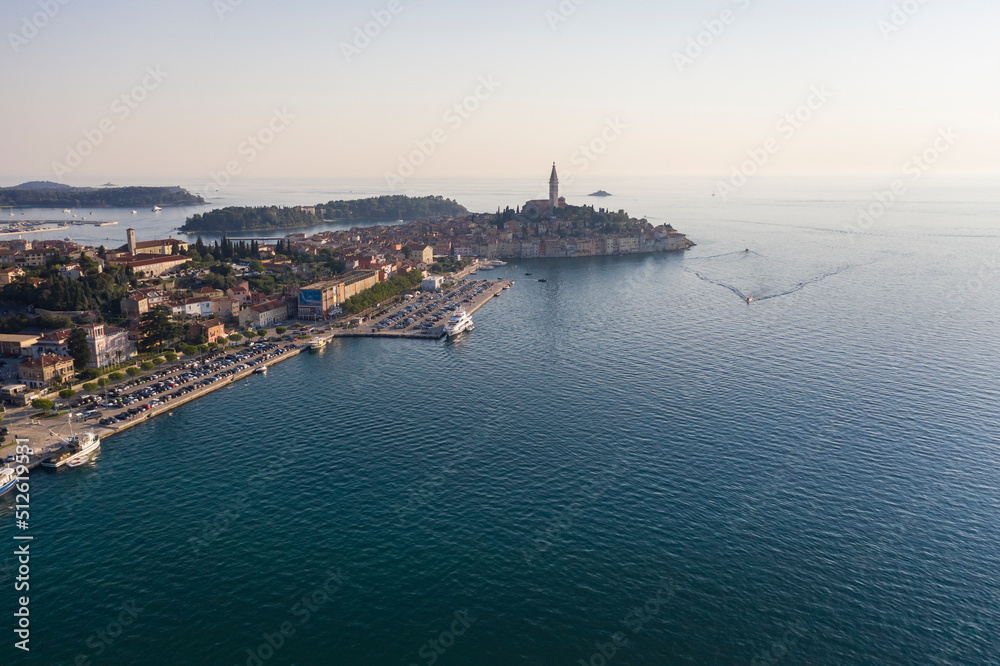 Elevated view of Rovinj by sunset in summer, Croatia Elevated view of Rovinj by sunset in summer, Croatia