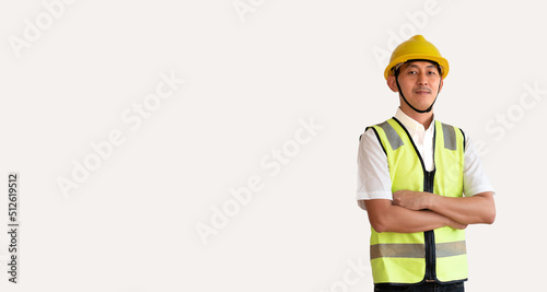 portrait of a worker with helmet  young asian civil engineer helmet hard hat standing showing thumbs up on isolated white background. Mechanic service concept