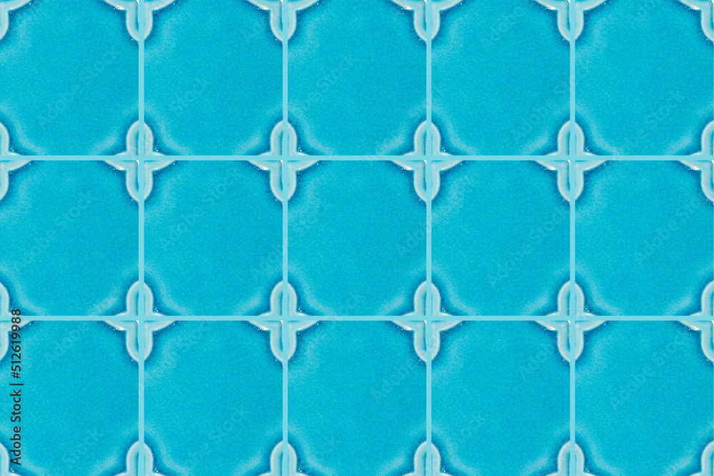 Fototapeta premium Turquoise geometric background pattern. Ceramic wall tiles design. Illustration background pattern. Geometric decoration for the floor