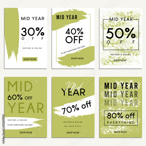 Set of mid year sale banner template design.
