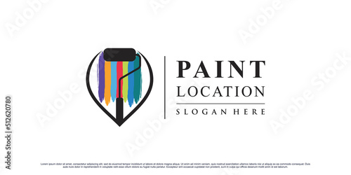 Painting location logo design with pin point and creative concept Premium Vector