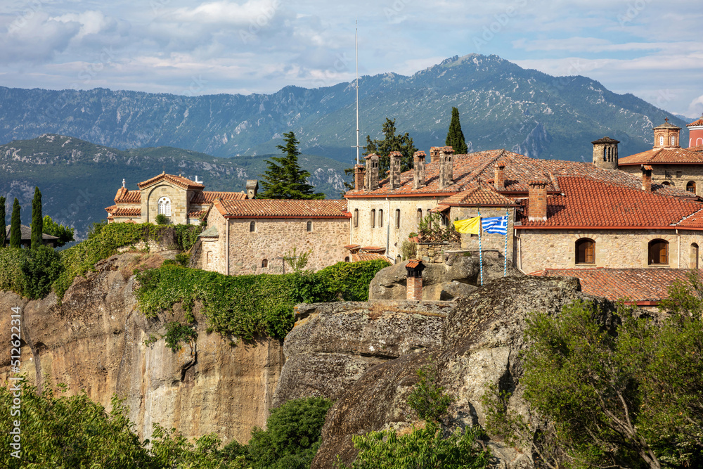 Holy Trinity Agia Trias Monastery building on top of rock. Meteora Greece. Europe travel destination