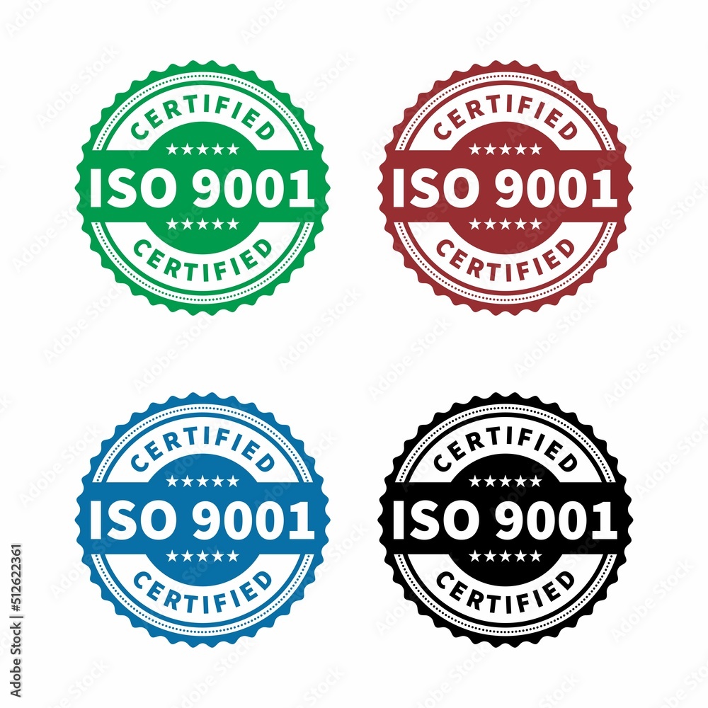 Set of ISO 9001 Certified badge, icon. Certification stamp. Flat design vector. Vector stock illustration