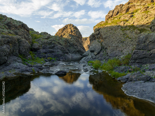 Sileti Canyon is the water storage near the village of Bestobe in Kazakhstan.