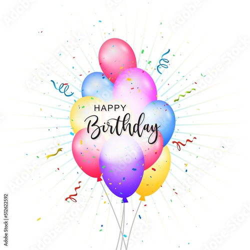 Beautiful happy birthday card with colorful balloons celebration background
