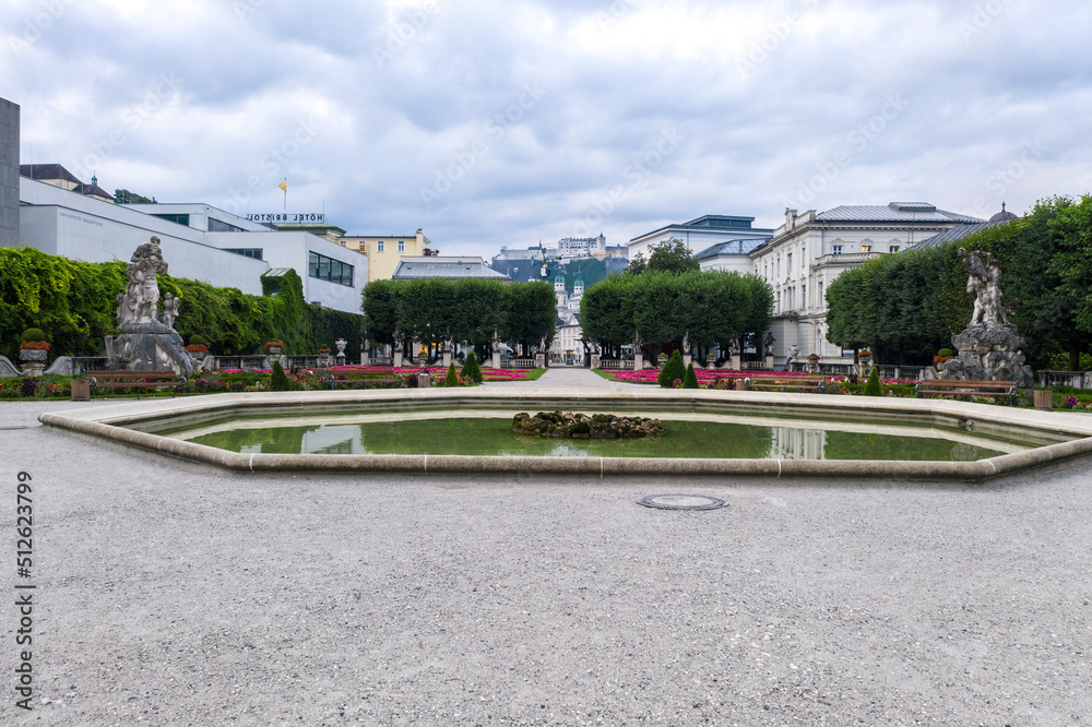 Naklejka premium Mirabell palace garden early in the morning with no body, Salzburg, Austria