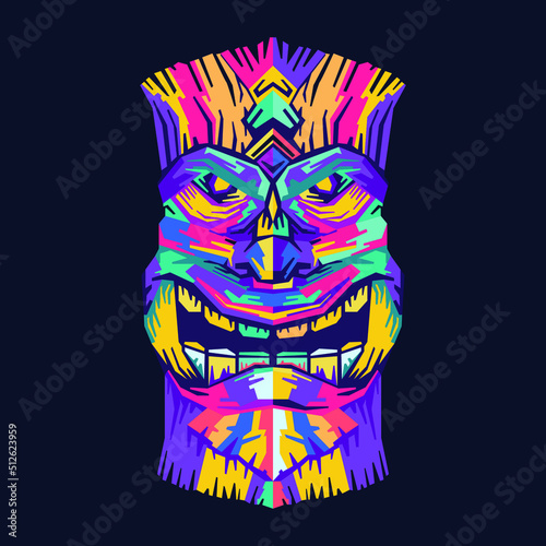 Tiki  Mask Colorful Pop Art Vector Design