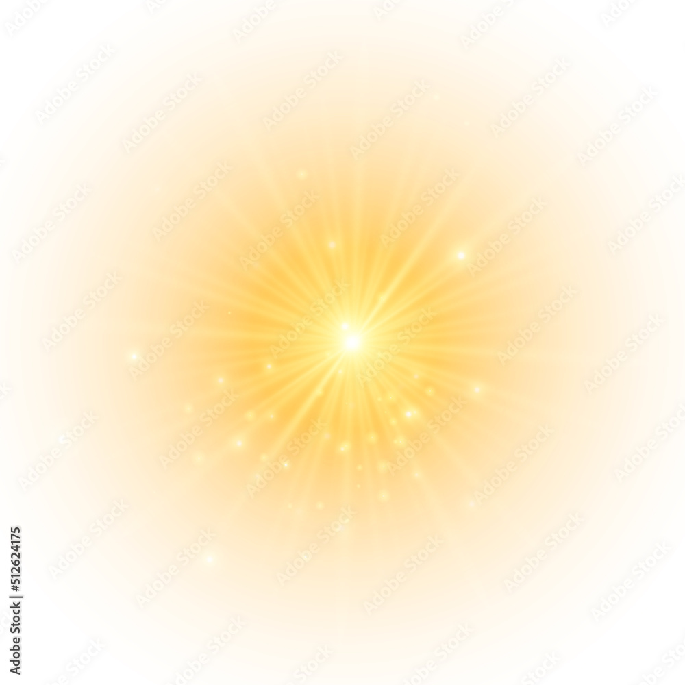 Obraz premium Flash yellow sun, star flashed with sparkles.