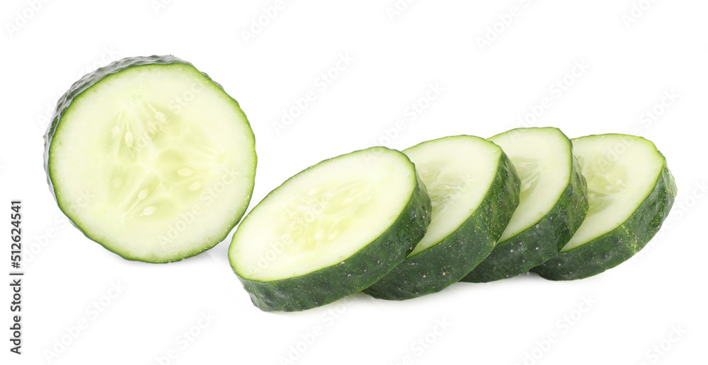 Cucumber slices isolated on white background. Cucumber slices isolated on white background.