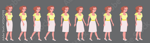 Animation of the gait of a beautiful girl. Woman dressed in a skirt, on heels, full animation cycle