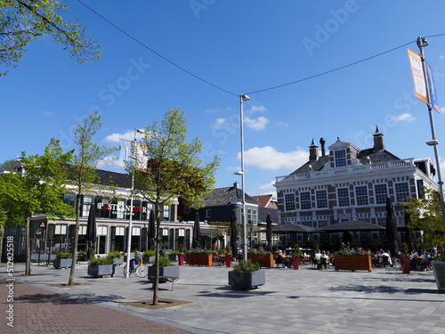 Historic post office and town hall in (Dutch) Heerenveen (Frisian) It Hearrenfean, Friesland, The Netherlands, now cafes and restaurants