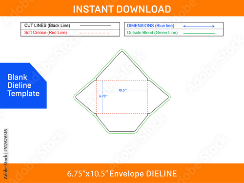 Custom envelope dieline template and 3D envelope design Blank dieline template