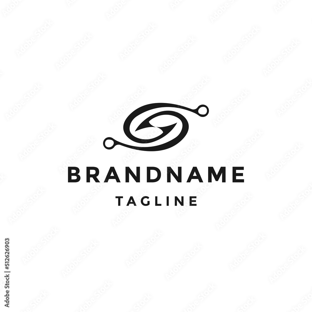 Fishing hook logo in the shape of the letter s flat vector Fishing hook logo in the shape of the letter s flat vector