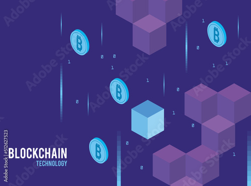 Obraz na płótnie cubes and bitcoins blockchain technology