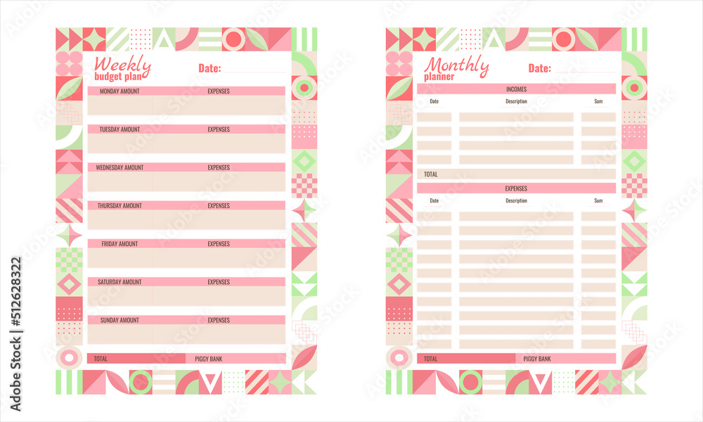 Weekly and monthly financial planner template vector