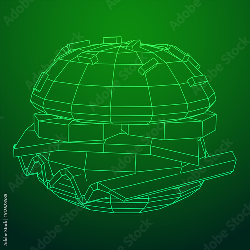 Hamburger or cheeseburger wireframe low poly mesh