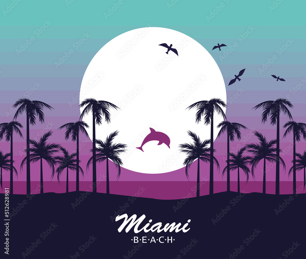 Fototapeta premium miami beach lettering seascape