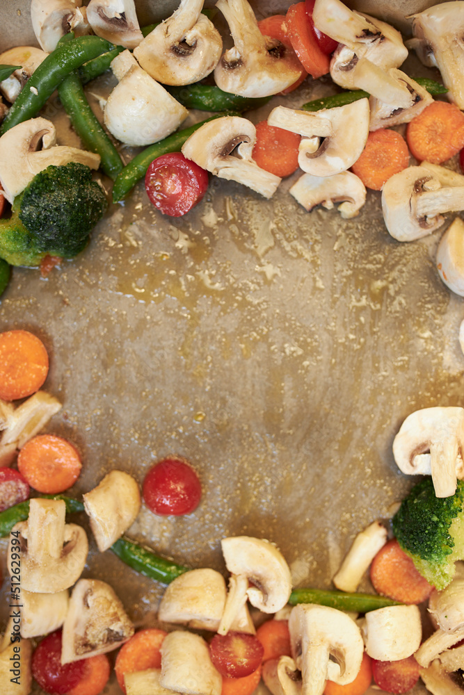 Vegetables lie on baking parchment. Grilled vegetables Vegetables lie on baking parchment. Grilled vegetables