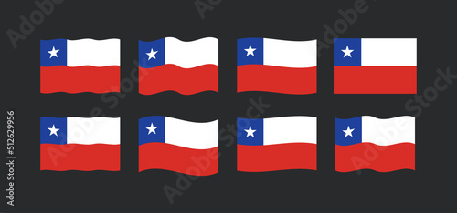 Flag of Chile. Set of chilean national symbol in different waving shapes.