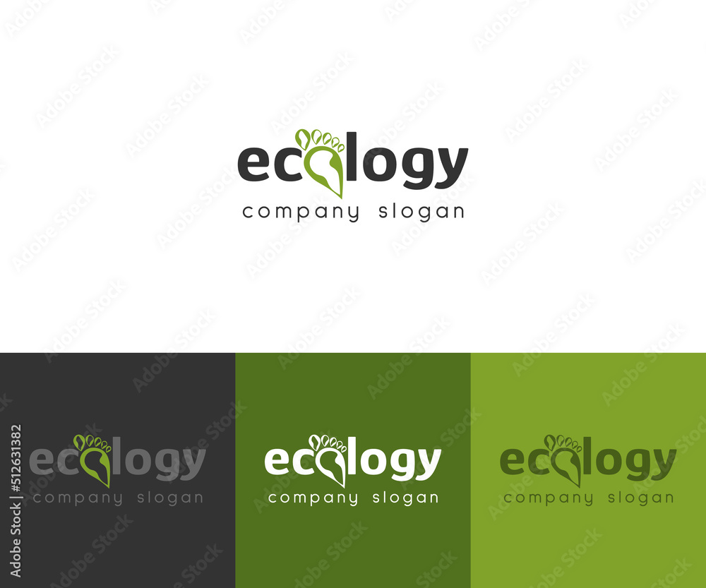 Logo design of ecology environment, flat vector of a green carbon footprint and inscription. Logo for branding identity, corporate vector design template. Concept of save the ecology environment. Logo design of ecology environment, flat vector of a green carbon footprint and inscription. Logo for branding identity, corporate vector design template. Concept of save the ecology environment.