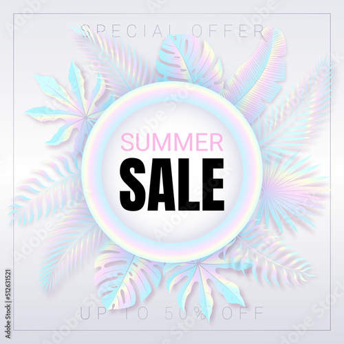 Summer sale holographic tropical banner