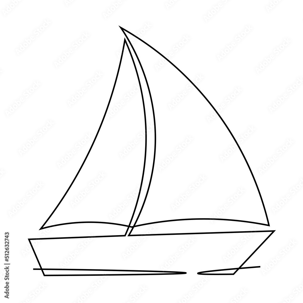 Sailboat in single continuous line. Minimalistic illustration. Outline