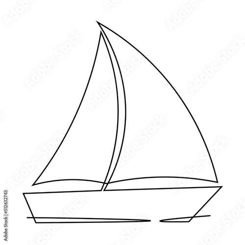 Sailboat in single continuous line. Minimalistic illustration. Outline drawing. One line drawing of sail boat.
