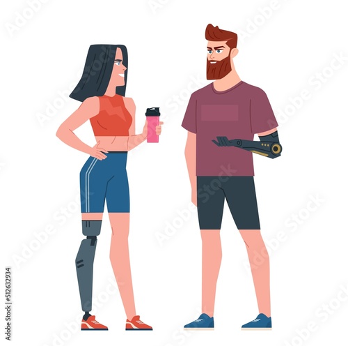 People with disability. Flat cartoon vector illustration on isolated white background. Flat cartoon vector illustration on isolated white background