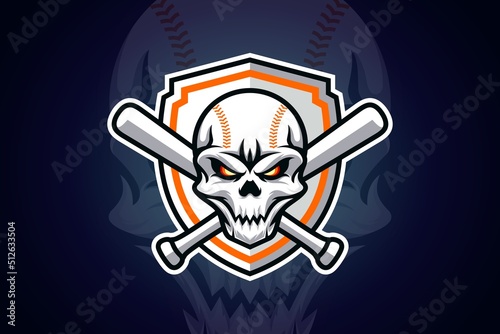 Skull Baseball esport and sport mascot logo design with modern illustration concept style for team, badge, emblem and thirst printing.