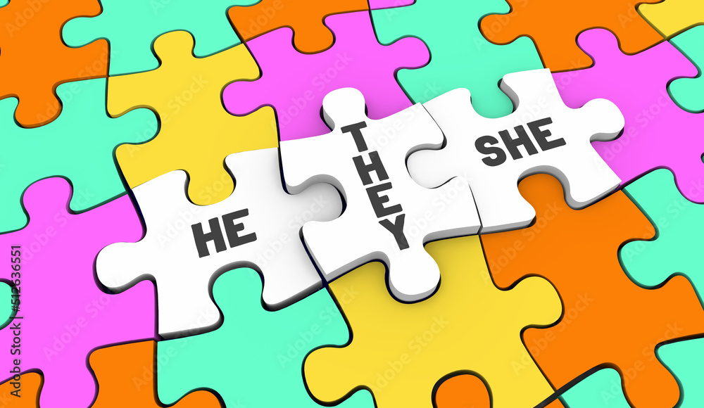 He She They Pronouns Identify Puzzle Pieces My Identity 3d Illustration ...