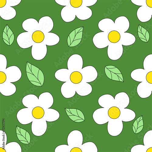 Groovy chamomile pattern. Happy hippie art prints. 1970 vibes background