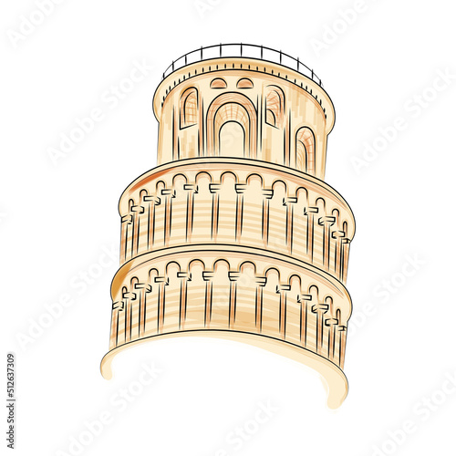 Isolated colored sketch of the Pisa Tower landmark Vector