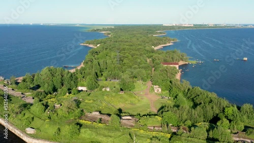 Kotlin Island in summer. View of the Reef Fort and the Zapadny Kotlin Nature Reserve from the air. photo