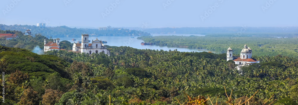 Aerial view of historic buildings in Goa, India. - obrazy, fototapety, plakaty 