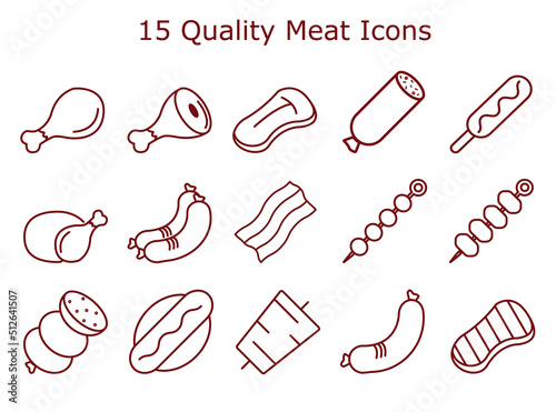 Meat and sausage related line icon set. Steak and Barbecue vector outline icons.