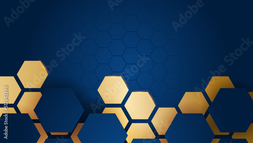 Golden abstract shapes on blue background