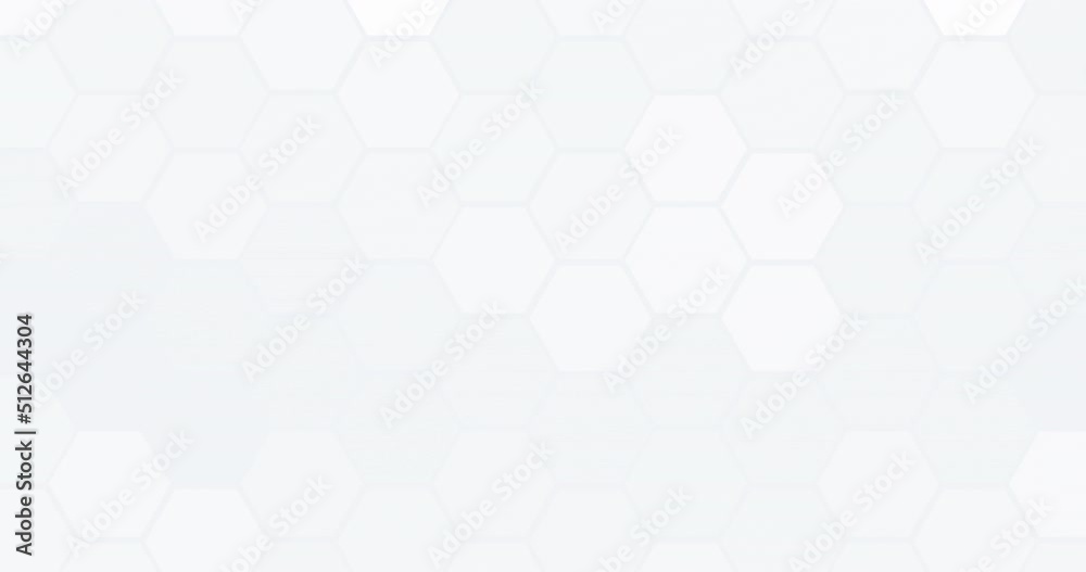 4k white geometric hexagonal abstract background. Hexagons on surface morphing. Neumorphism seamless loop 3D animation. Light bright clean minimal geometric grid pattern. Random waving motion banner