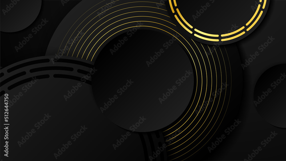 Abstract black and gold geometric shape background with golden lines ...