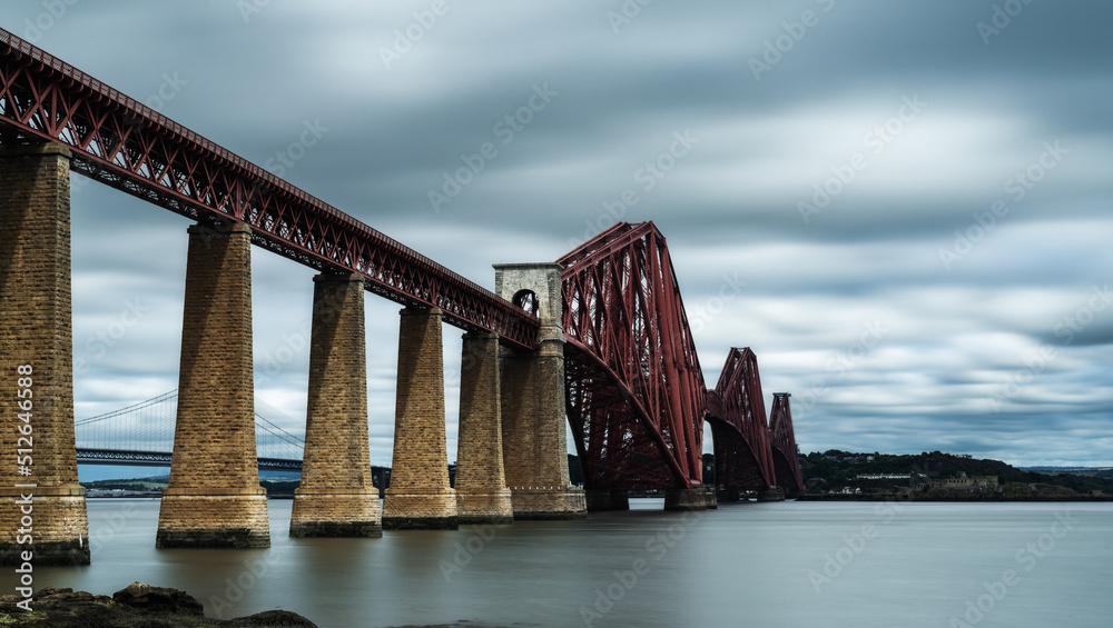 view of the historic cantilver railway Forth Bridge across the Firth of Forth in Scoltand
