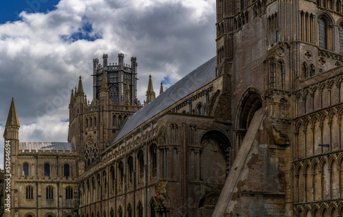 architectural detail of the exterior of the Ely Cathedral with the famous octagonal tower