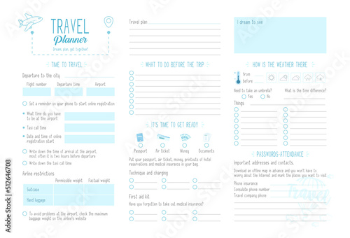 Travel planner with a complete schedule of activities photo