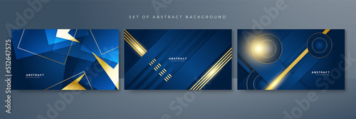 Abstract template dark blue luxury premium background with luxury geometric pattern and gold lighting lines.