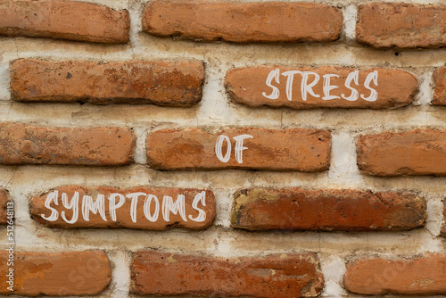 Symptoms of stress symbol. Concept words Symptoms of stress on brick wall. Beautiful brick wall background. Psychological business and Symptoms of stress concept. Copy space.